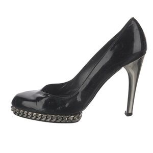 Stuart Weitzman Black Patent Leather Pumps Chain Link Platform Stiletto Heels